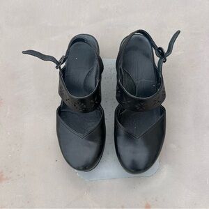 Dansko Black Leather Sandals with Cutout Design